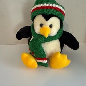 SeaWorld 10” Penguin Plush Toy with Green Hat and Scarf